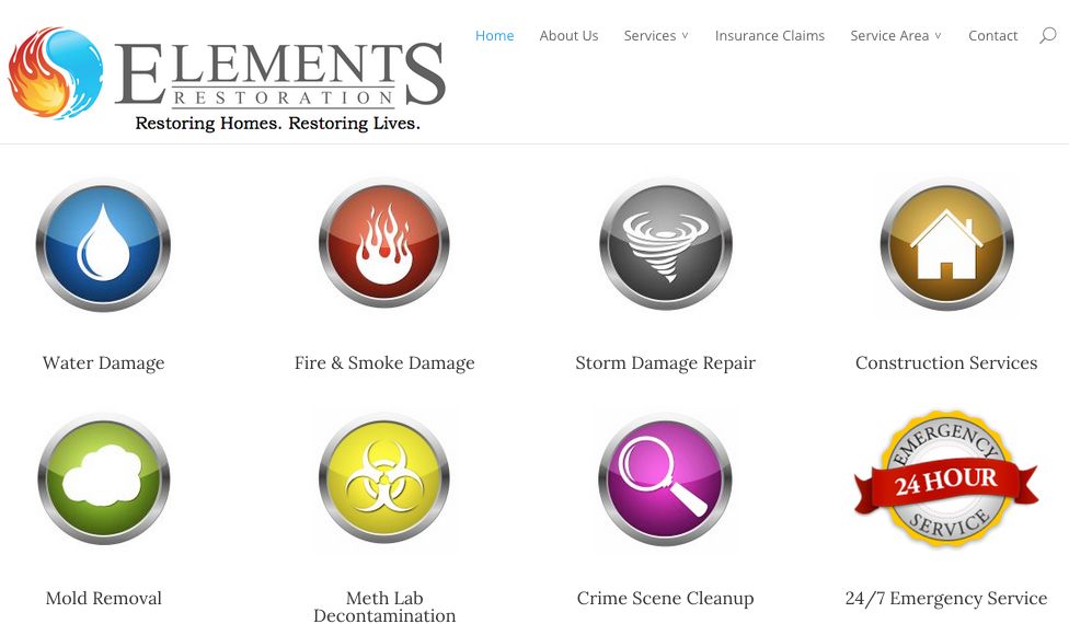 Elements Restoration, Website design by Daryle Rico Creative Services.